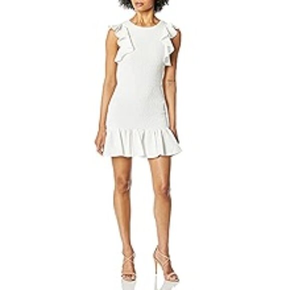 NEW C/MEO Collective Sleeveless Smocked Stretch Ruffle Mini Dress size M - Picture 3 of 16